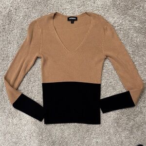 Express V-Neck Sweater - Camel and Black